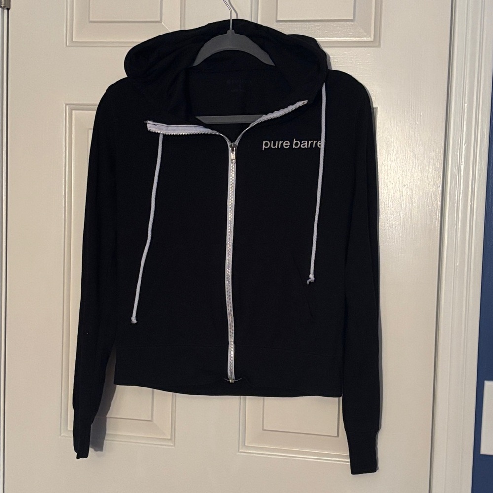 Pure Barre Black Hoodie with White Zipper.